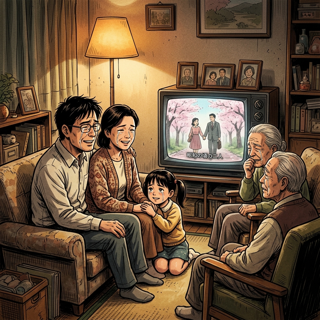 Family watching animation
